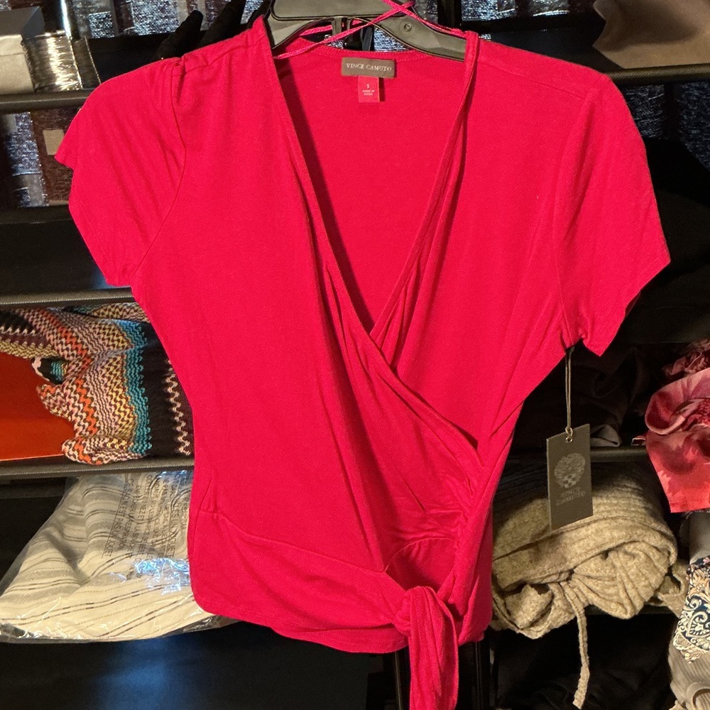 Vince Camuto Vibrant Pink Wrap Blouse
